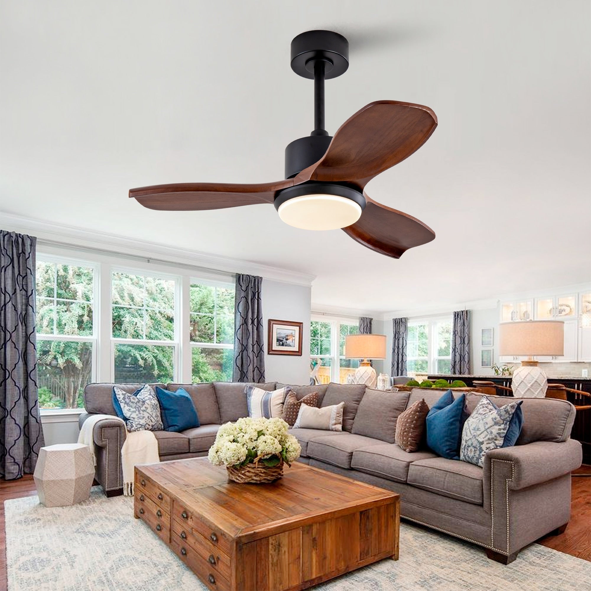 36 Wood Ceiling Fan With Lights Remote Control Quiet Dc Motor 3 Blade Ceiling Fans For Patio Living Room Bedroom