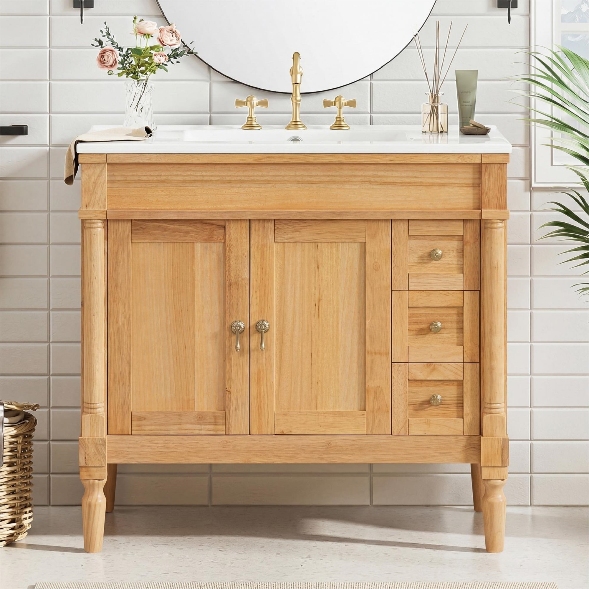 36 Bathroom Vanity With Ceramic Sink Soft Close Doors Adjustable Shelves Modern Storage Cabinet For Small And Medium Bathrooms