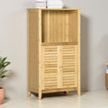 36 H Bamboo Floor Cabinet Bathroom Floor Cabinet Living Room Organizer Tower With Multiple Shelves And Doors