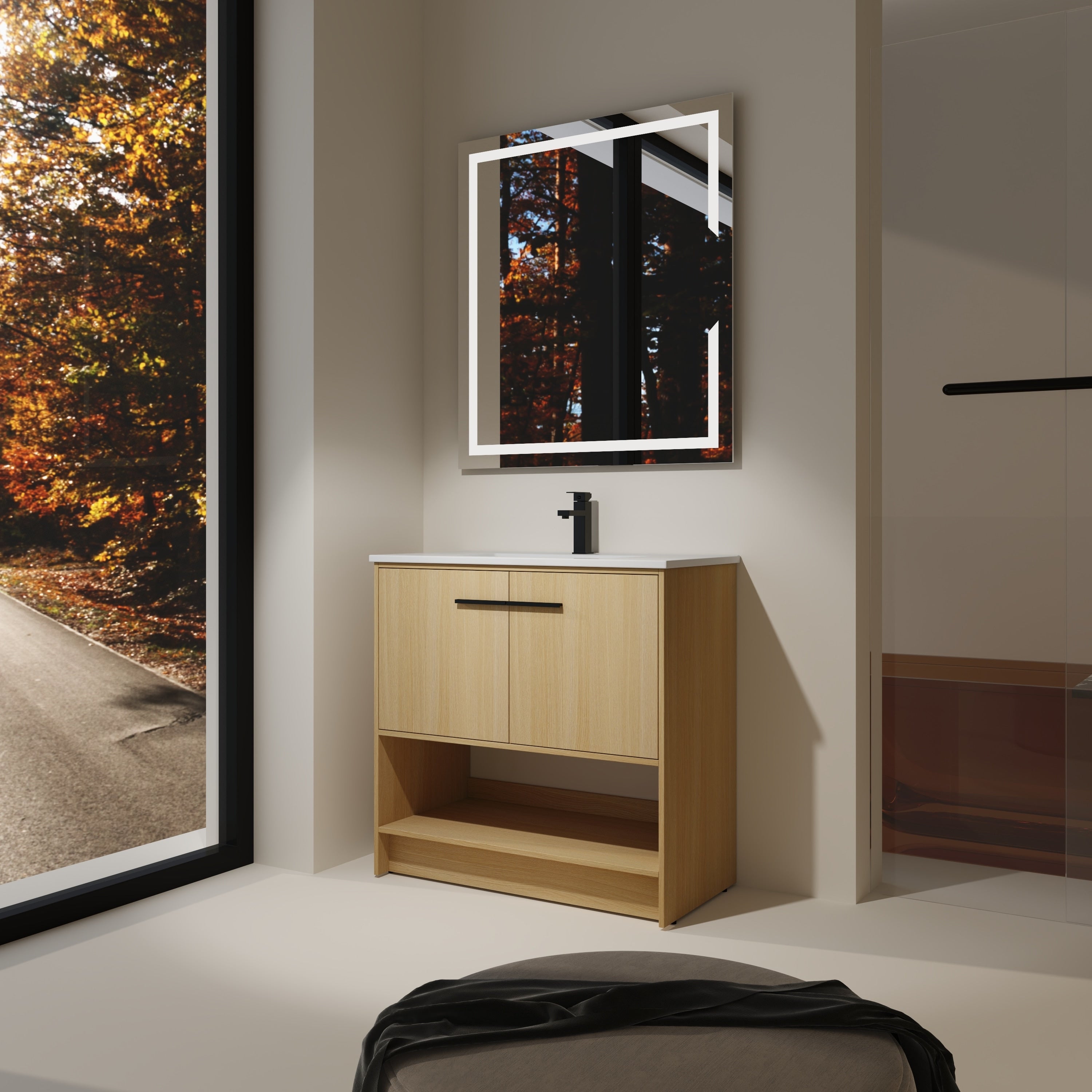 36 Inch Bathroom Vanity With Ceramic Sink 2 Soft Closing Doors Freestanding Bathroom Cabinet Vanity Plywood