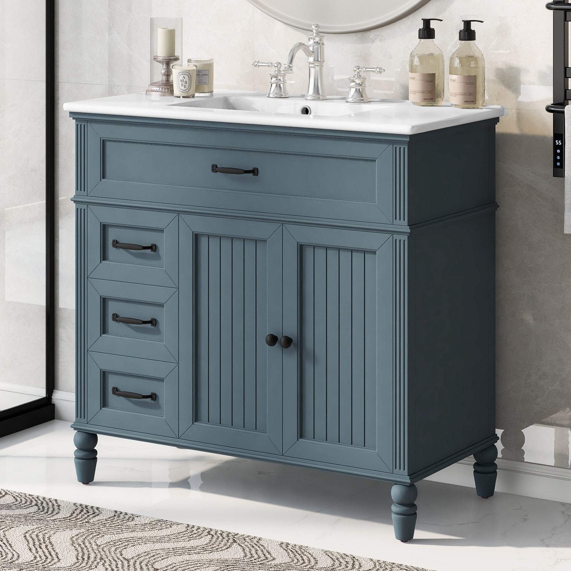 36 Inch Bathroom Vanity With Sink Bathroom Cabinet With Drawers Solid Frame And Mdf Board One Package