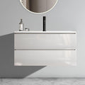 36 Inch Wall Mount Glossy White Bathroom Vanity With Ceramic Sink With Single Hole Large Storage Floating Bathroom Vanity