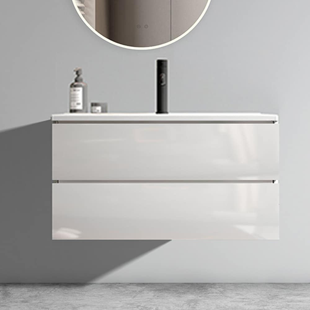 36 Inch Wall Mount Glossy White Bathroom Vanity With Ceramic Sink With Single Hole Large Storage Floating Bathroom Vanity