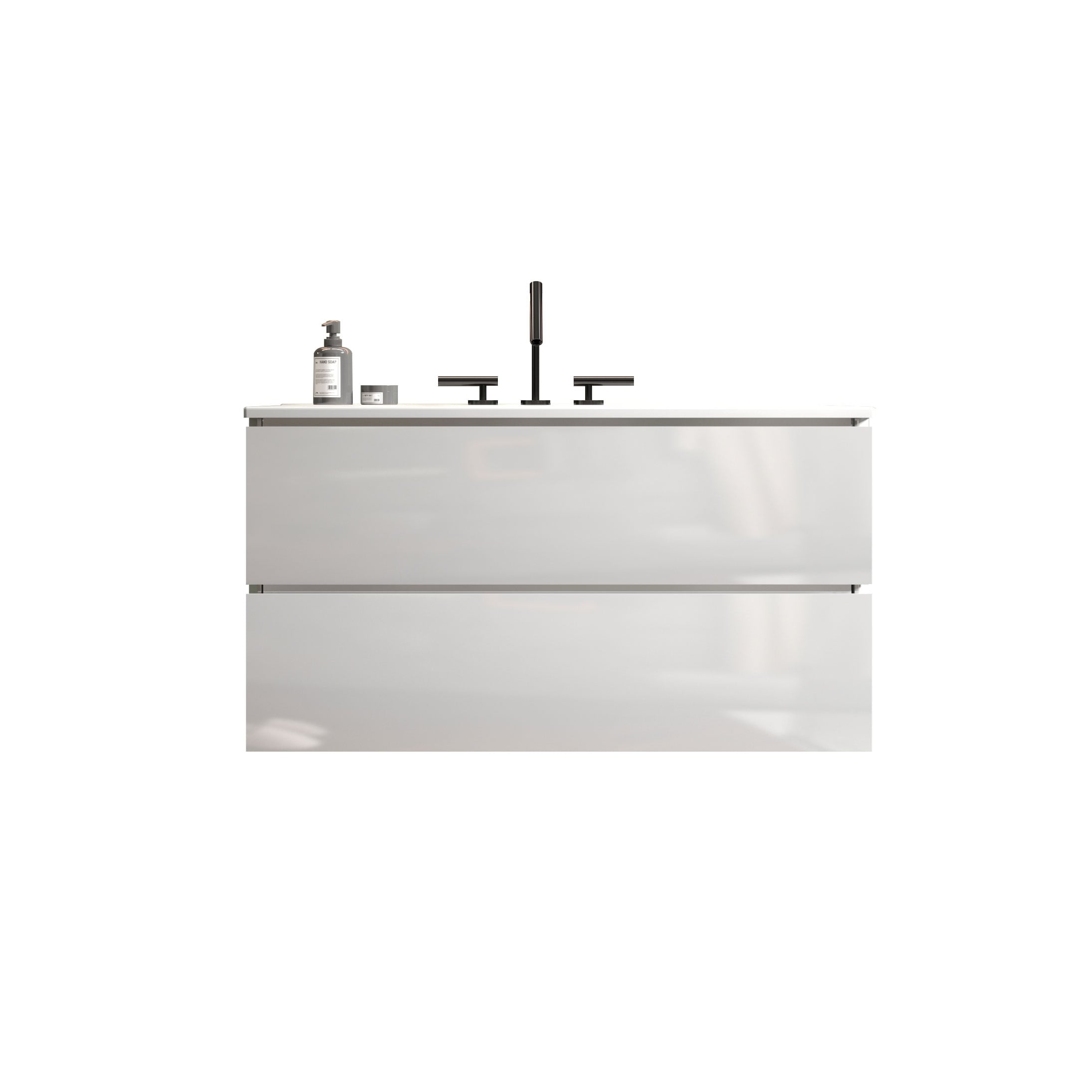 36 Inch Wall Mount Glossy White Bathroom Vanity With Ceramic Sink With Three Faucet Holes Large Storage Floating Bathroom Vanity