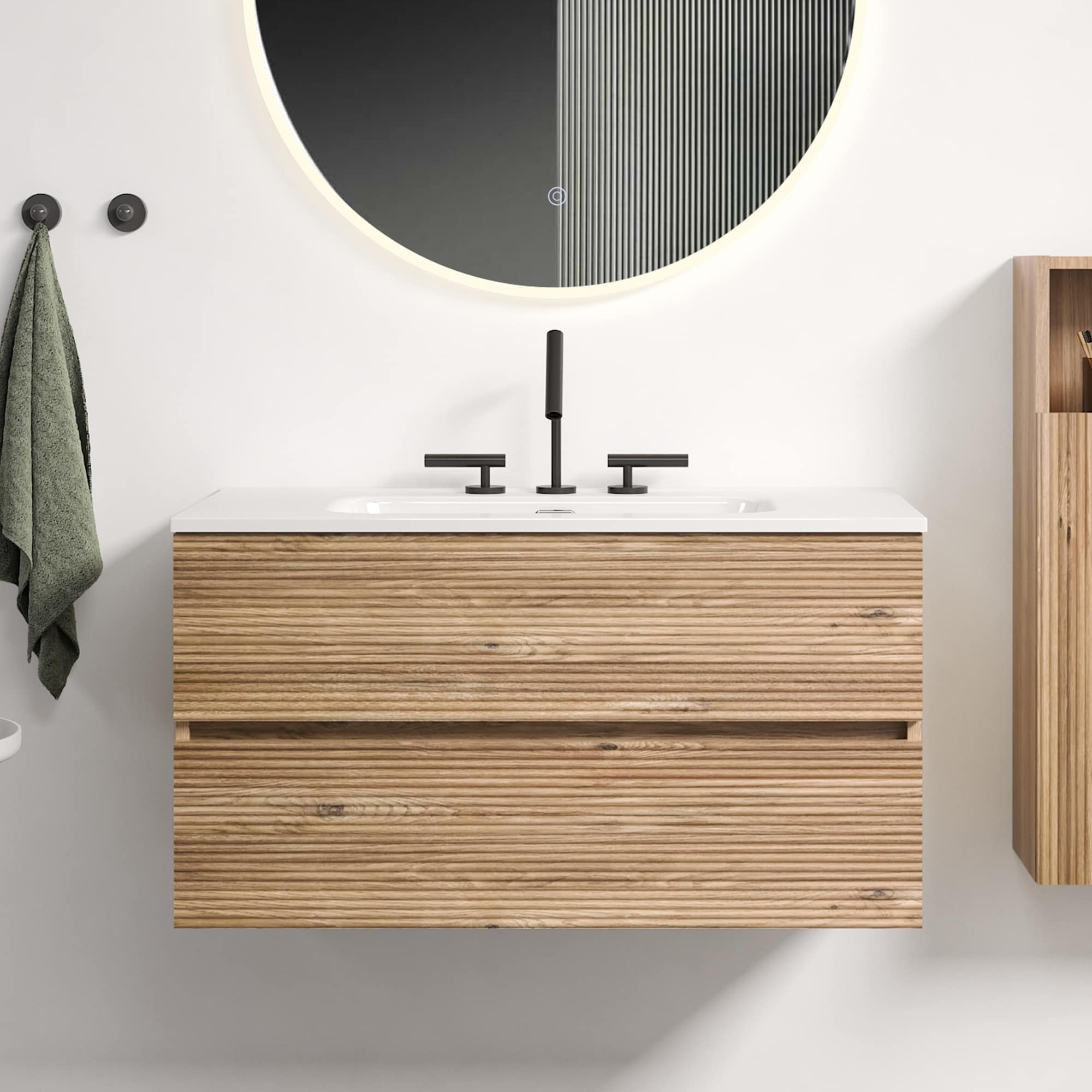 36 Inch Wall Mounted Bathroom Vanity With Integrated Ceramic Sink With Overflow With 3 Holes