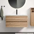 36 Inch Wall Mounted Rough Oak Bathroom Vanity With Integrated Ceramic Sink With Overflow Large Storage Floating Bathroom Vanity
