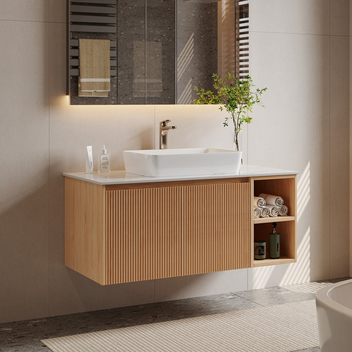36 Modern Single Bathroom Vanity With Faux Marble Table Top Floating Wood Vanities