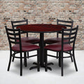 36 Round Laminate Table Set With 4 Ladder Back Metal Chairs