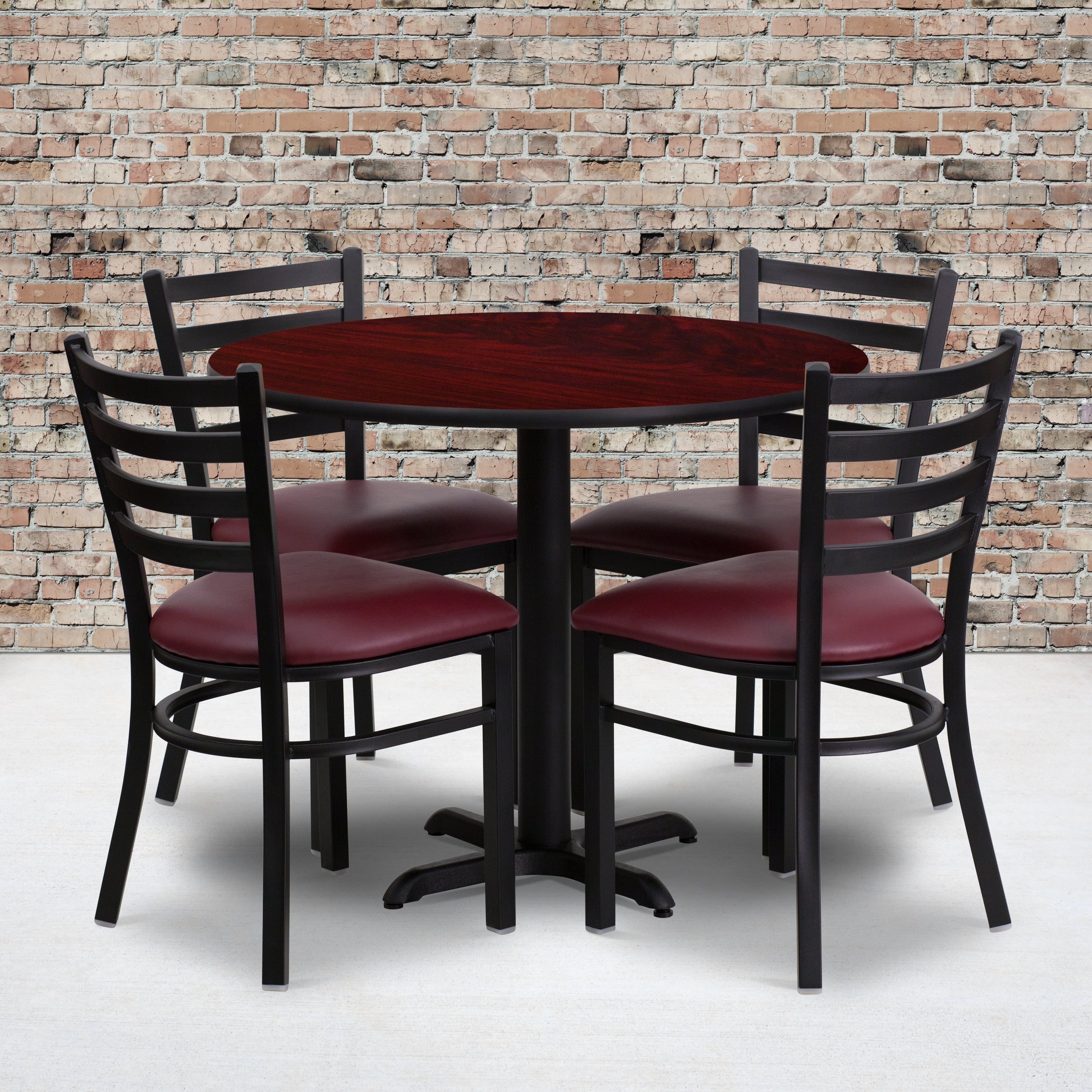 36 Round Laminate Table Set With 4 Ladder Back Metal Chairs