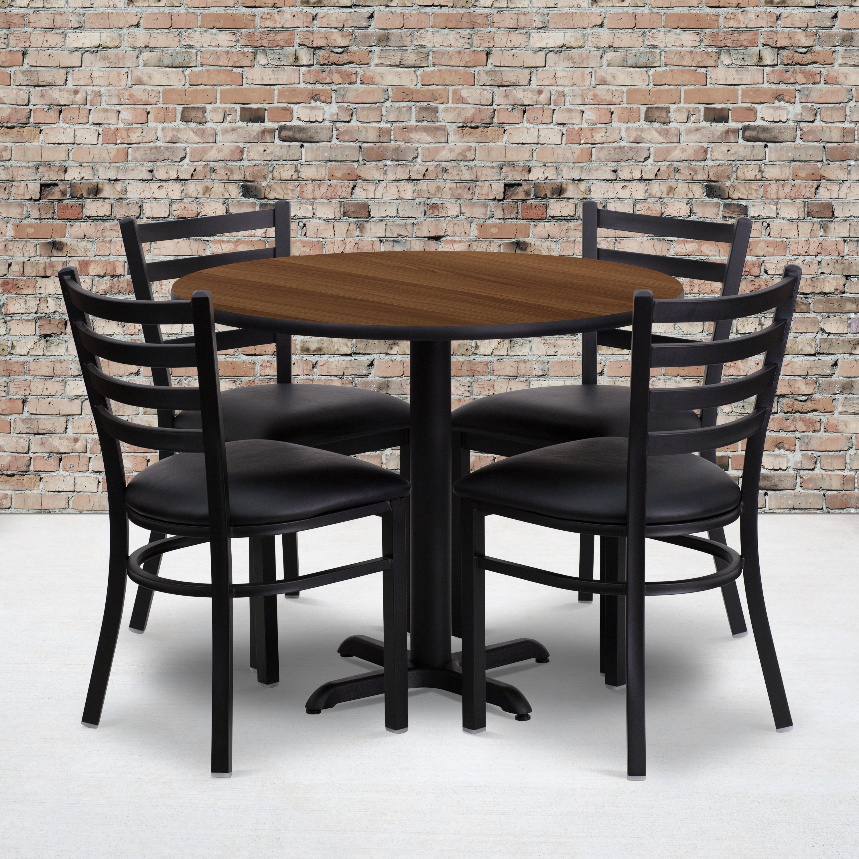 36 Round Laminate Table Set With 4 Ladder Back Metal Chairs