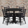 36 Round Laminate Table Set With X Base And 4 Ladder Back Metal Chairs