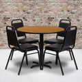 36 Round Laminate Table Set With 4 Trapezoidal Back Banquet Chairs