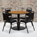 36 Round Laminate Table Set With 4 Trapezoidal Back Banquet Chairs