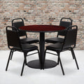 36 Round Laminate Table Set With 4 Trapezoidal Back Banquet Chairs