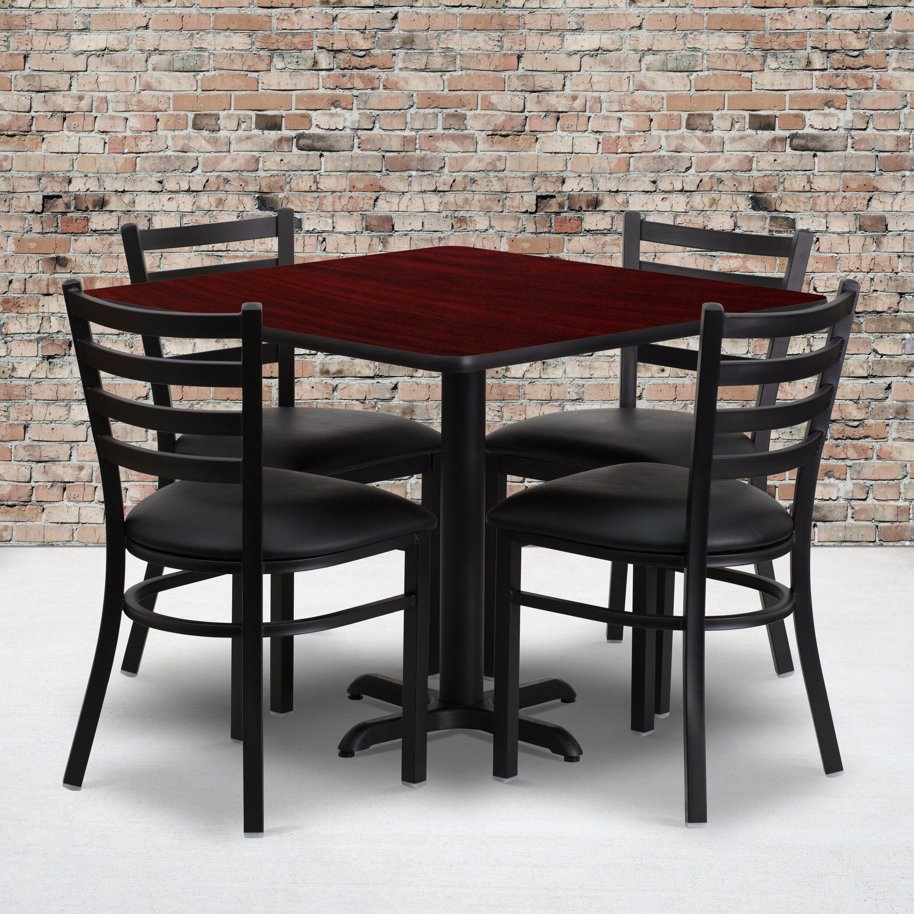 36 Square Laminate Table Set With 4 Ladder Back Metal Chairs
