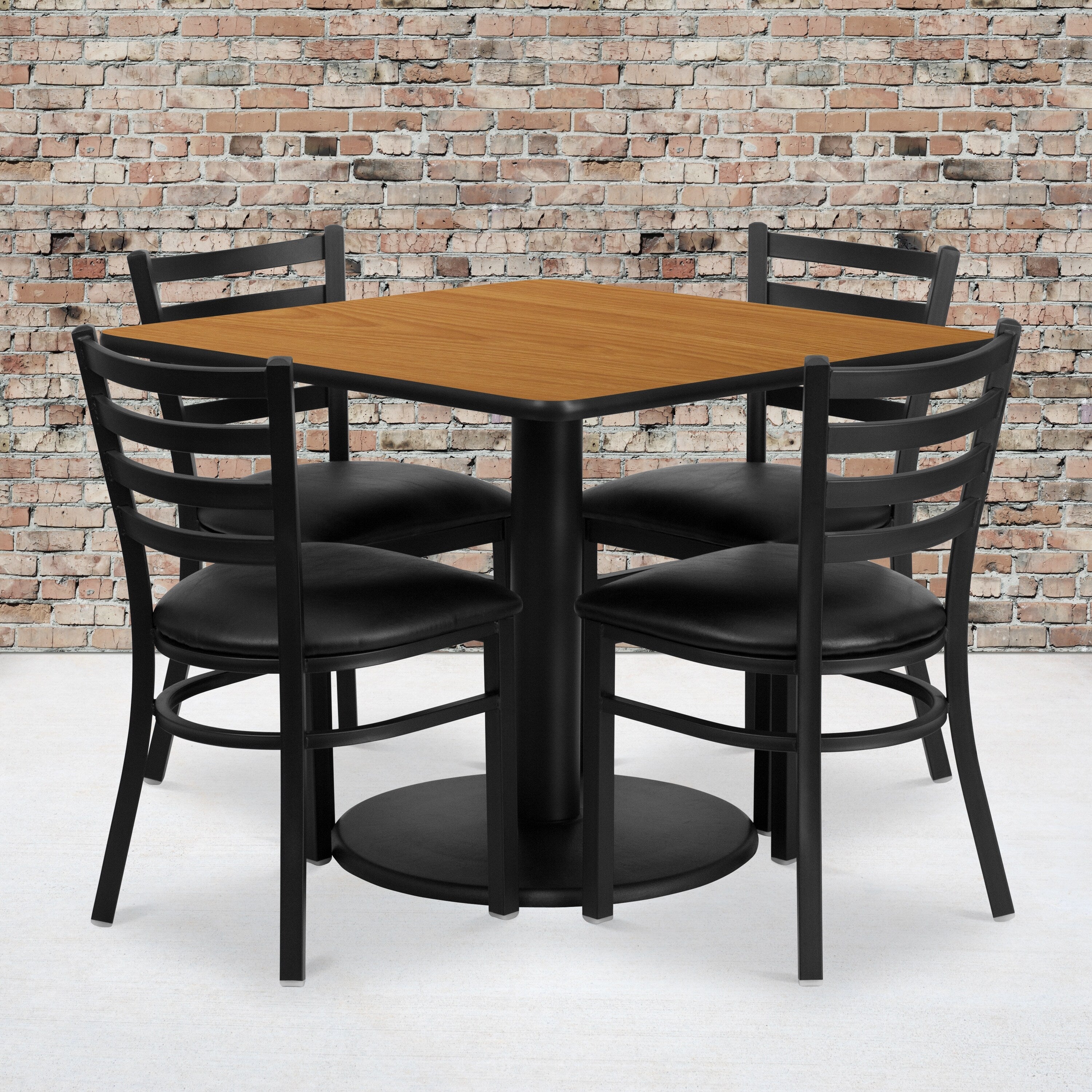 36 Square Laminate Table Set With 4 Ladder Back Metal Chairs
