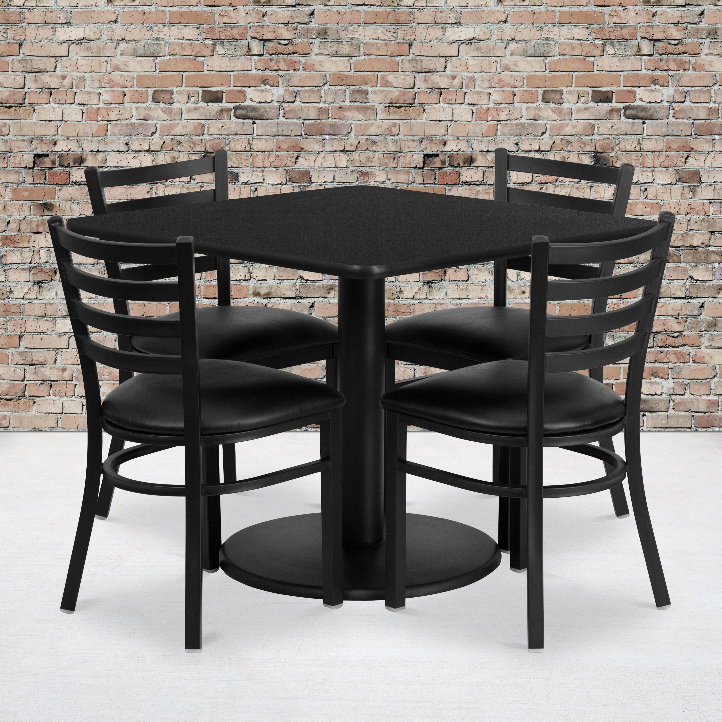 36 Square Laminate Table Set With 4 Ladder Back Metal Chairs