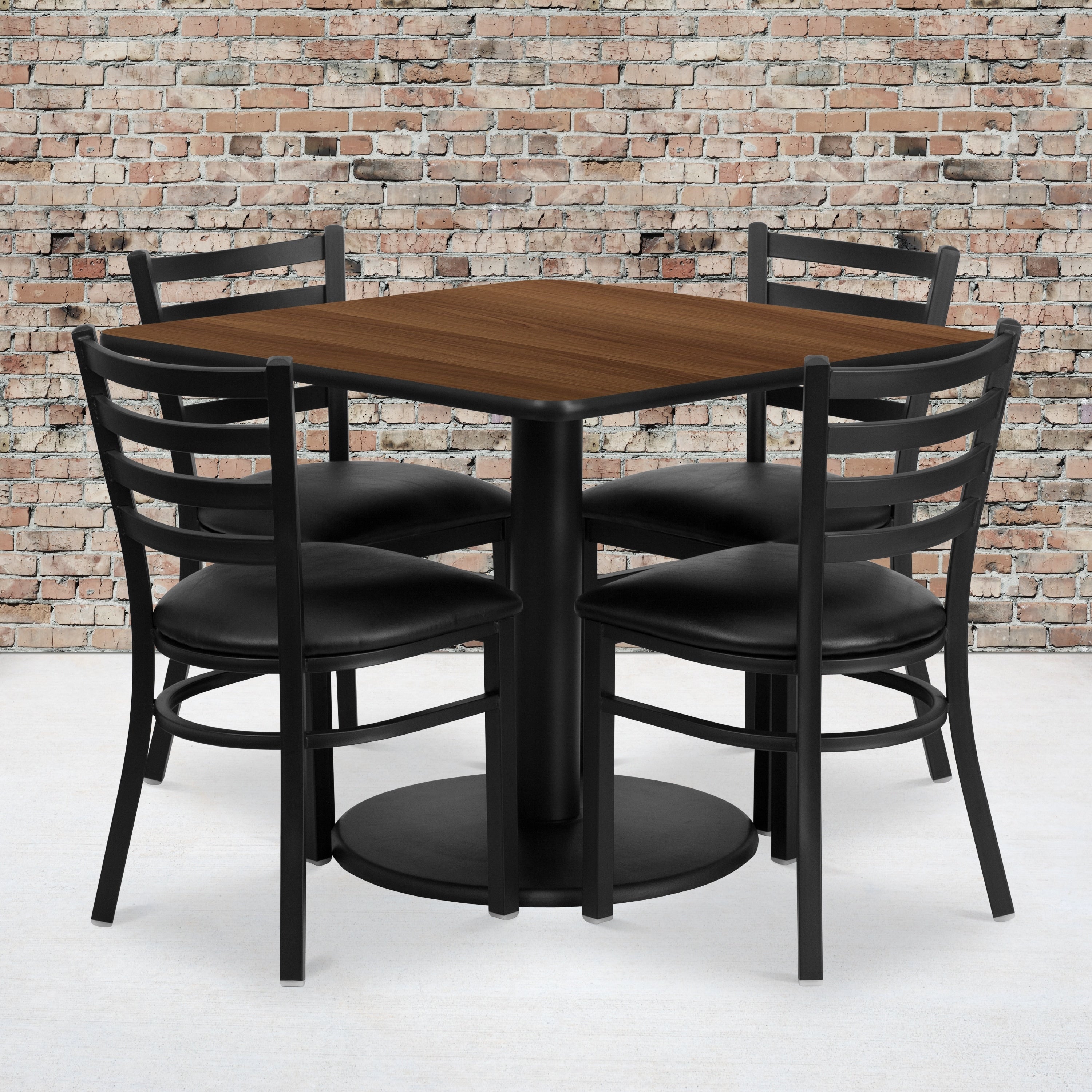 36 Square Laminate Table Set With 4 Ladder Back Metal Chairs