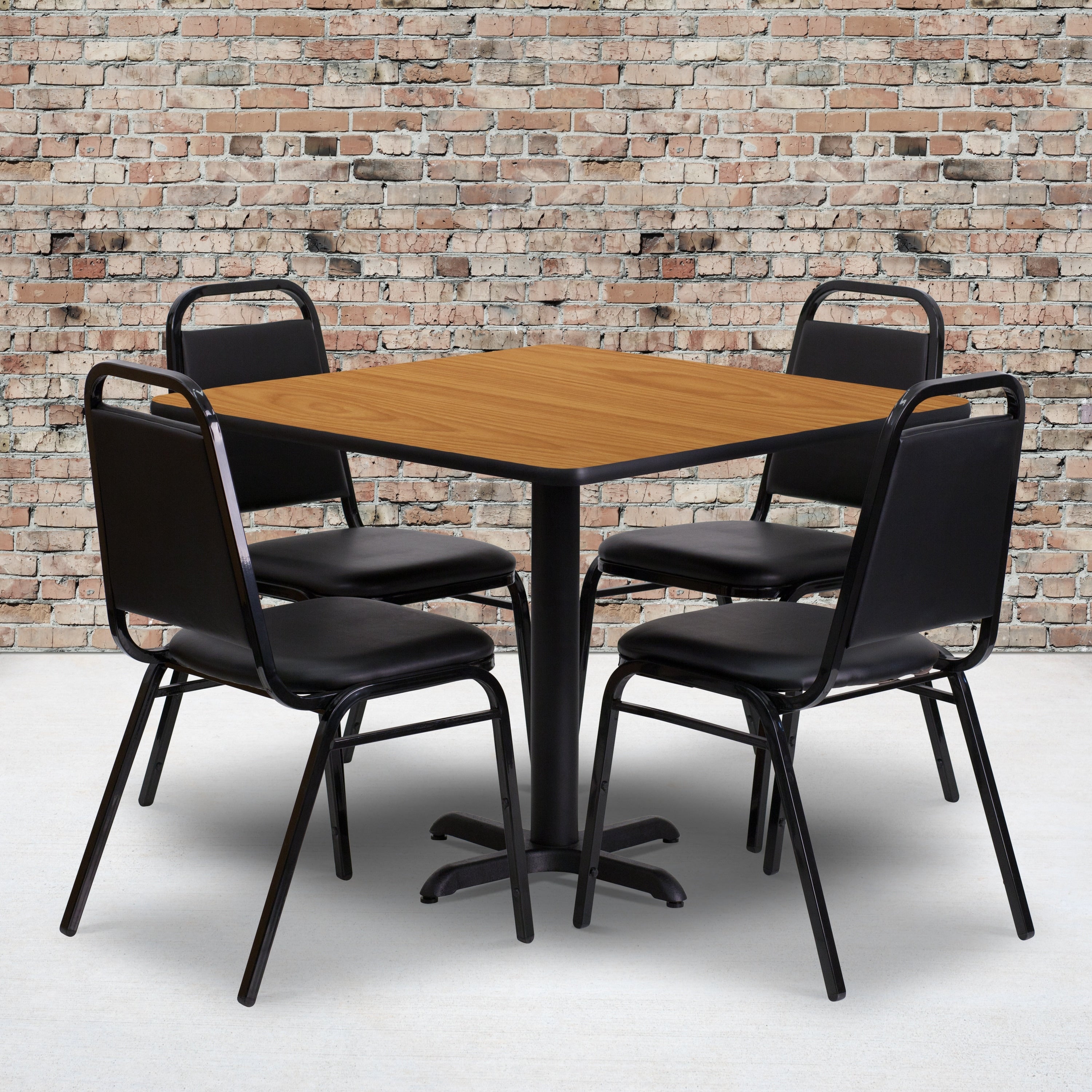 36 Square Laminate Table Set With 4 Trapezoidal Back Banquet Chairs