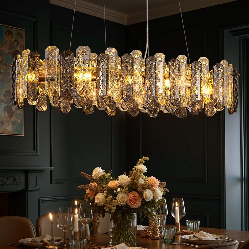 36In. 10 Light Modern Rectangle Crystal Chandelier 2 Tone Crystal Pendant Light For Dining Room