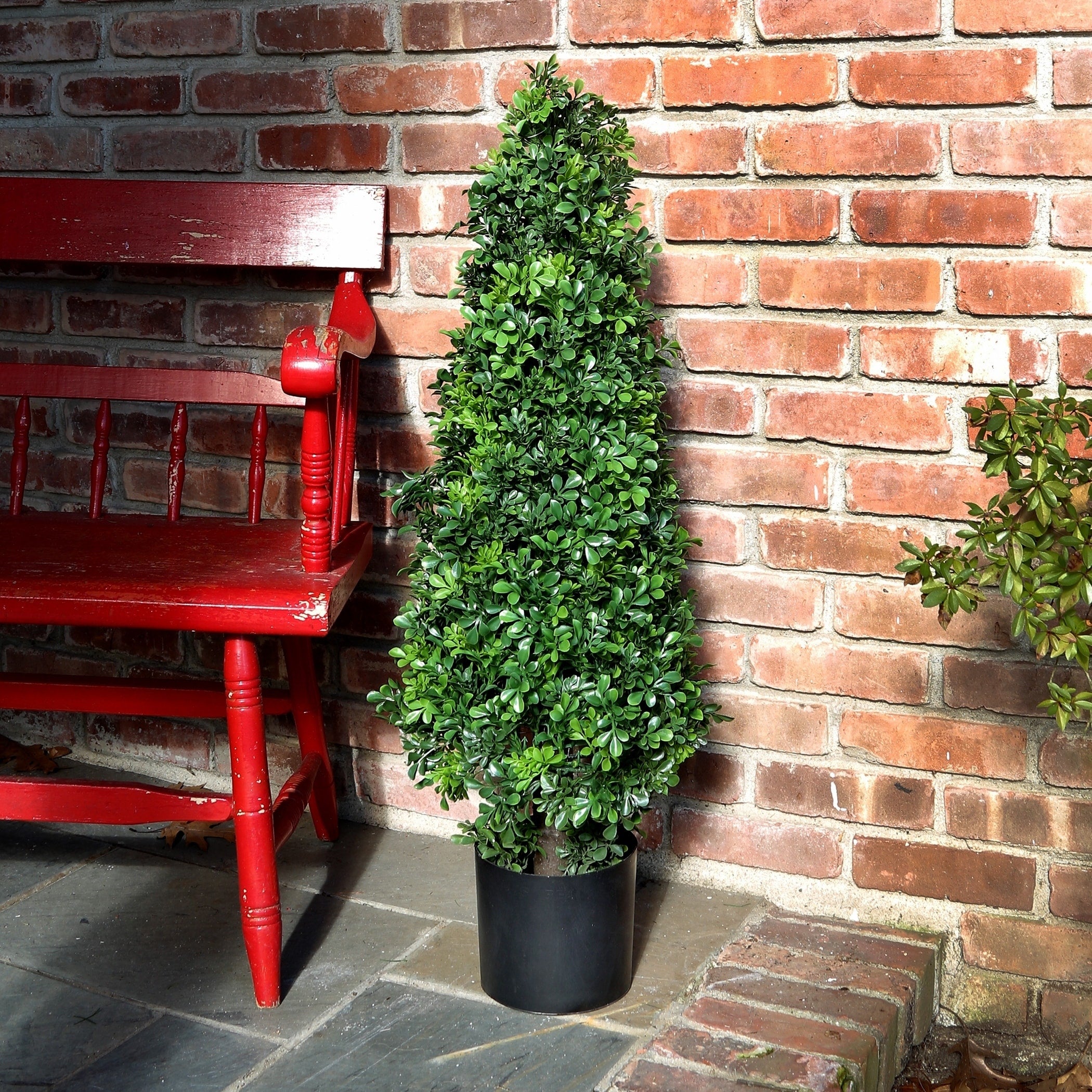 37 Inch Potted Plastic English Boxwood Cone Topiary