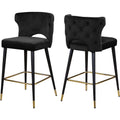 37 In.H Black Finish Low Back Metal Frame Barstool Velvet Seat Set Of 2 38.5