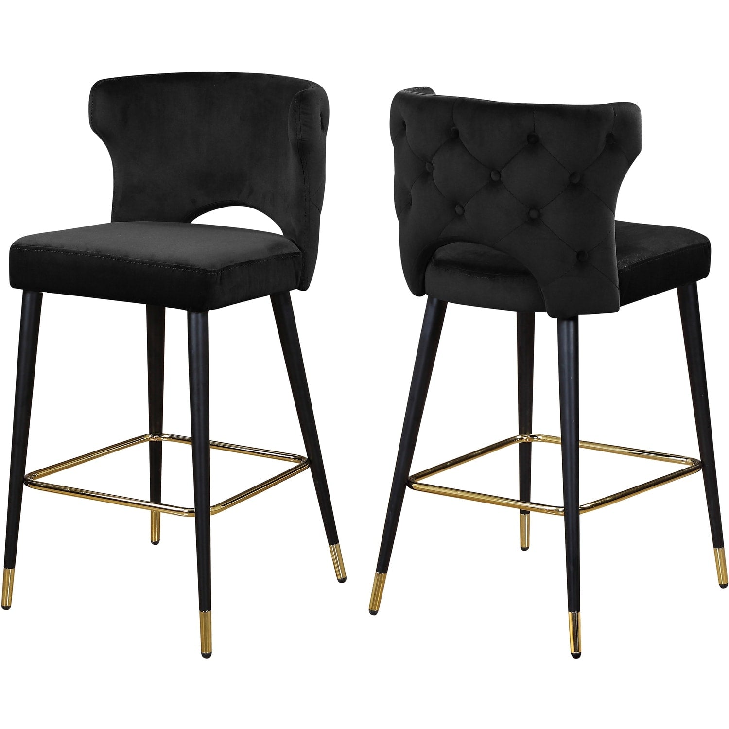 37 In.H Black Finish Low Back Metal Frame Barstool Velvet Seat Set Of 2 38.5