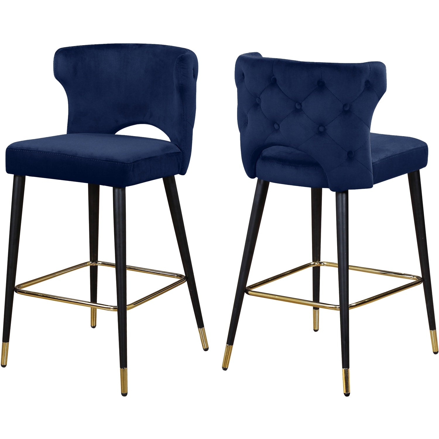 37 In.H Blue Finish Low Back Metal Frame Barstool Velvet Seat Set Of 2 38.5