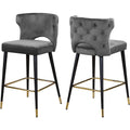 37 In.H Gray Finish Low Back Metal Frame Barstool Velvet Seat Set Of 2 38.5