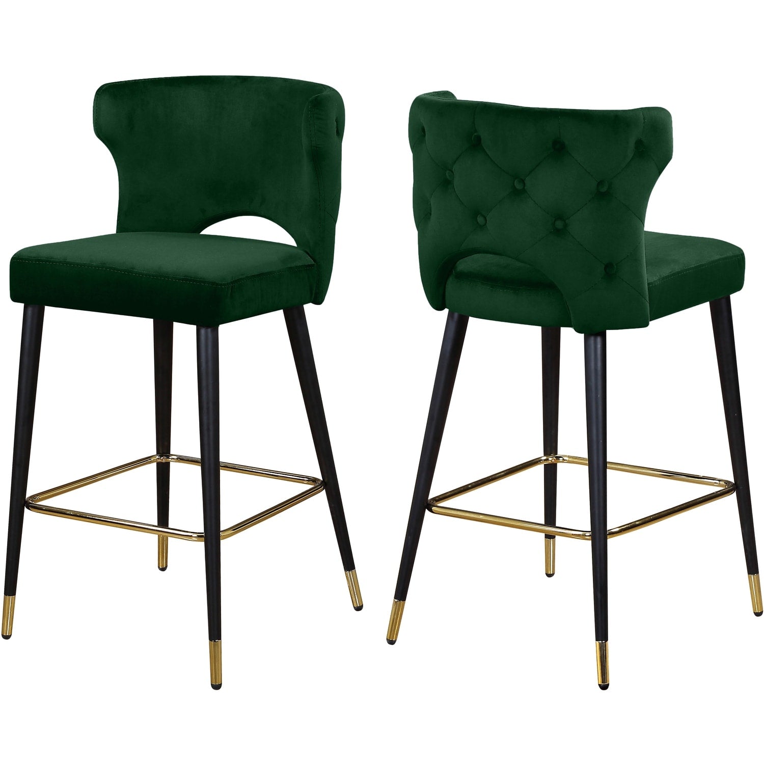 37 In.H Green Finish Low Back Metal Frame Barstool Velvet Seat Set Of 2 38.5