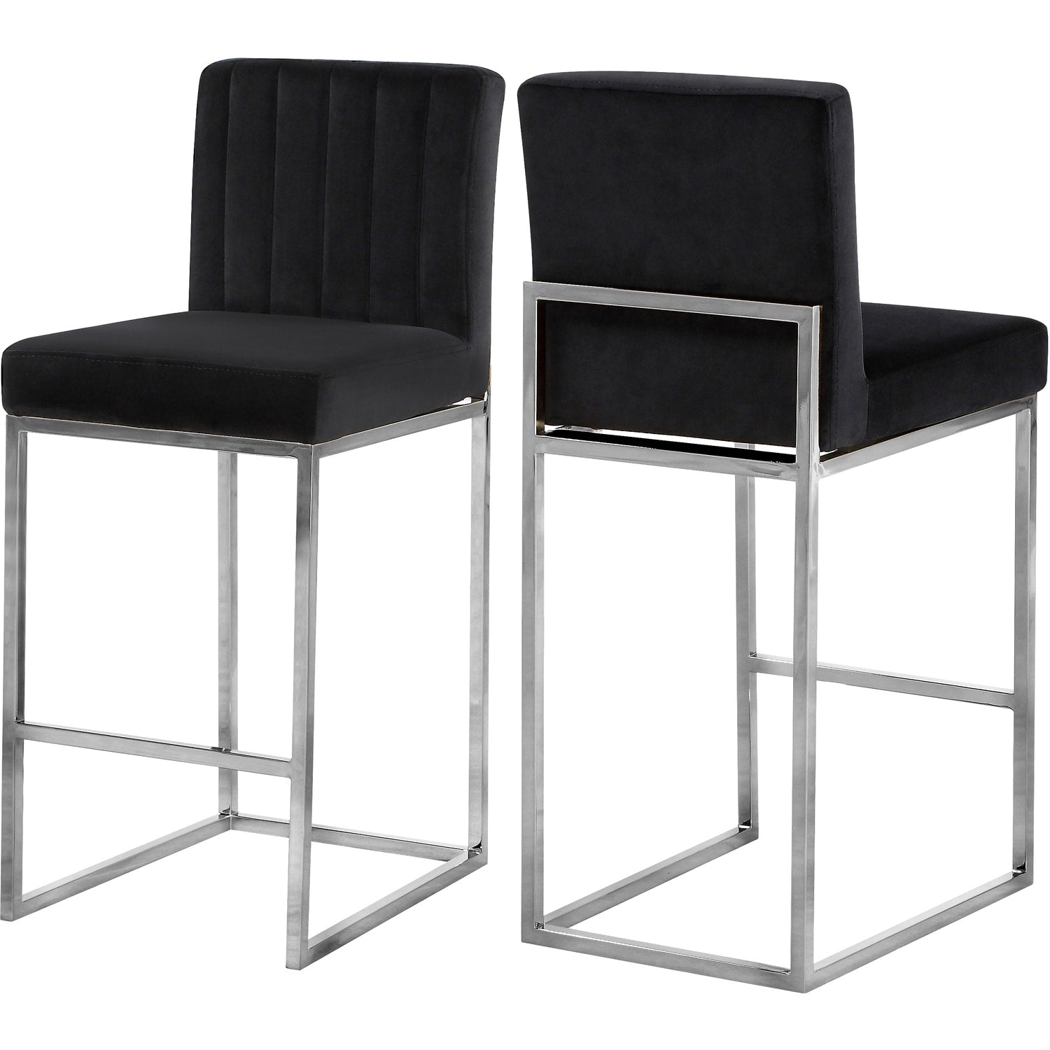37.5 In.H Black Finish Low Back Metal Frame Barstool Velvet Seat Set Of 2 39