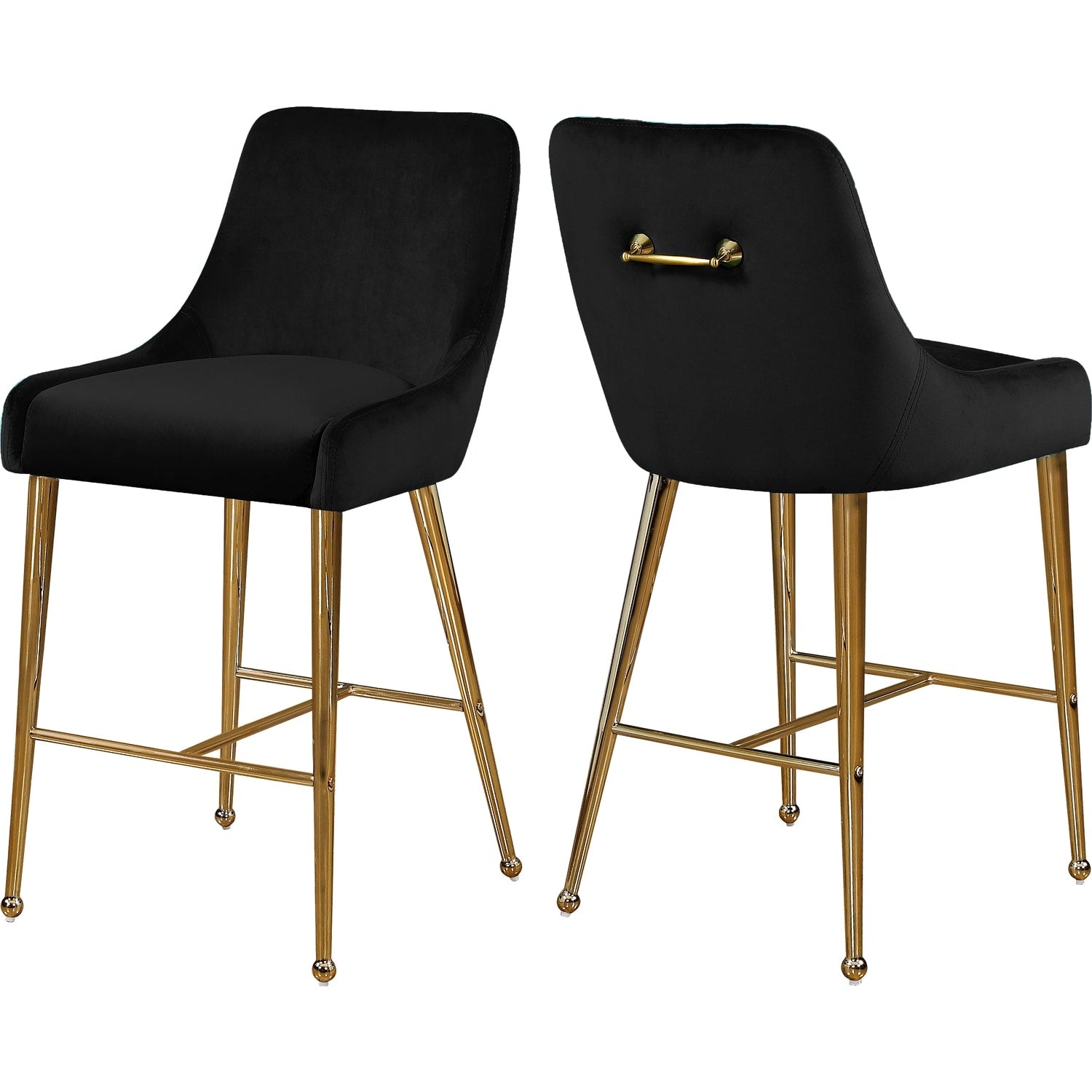 37.5 In.H Black Finish Low Back Metal Frame Barstool Velvet Seat Set Of 2 39