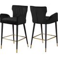 37.5 In.H Black Finish Low Back Metal Frame Barstool Velvet Seat Set Of 2 39