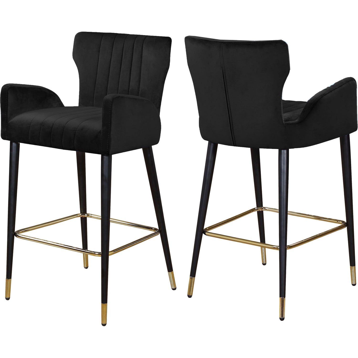 37.5 In.H Black Finish Low Back Metal Frame Barstool Velvet Seat Set Of 2 39