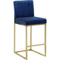 37.5 In.H Blue Finish Low Back Metal Frame Barstool Velvet Seat Set Of 1 39
