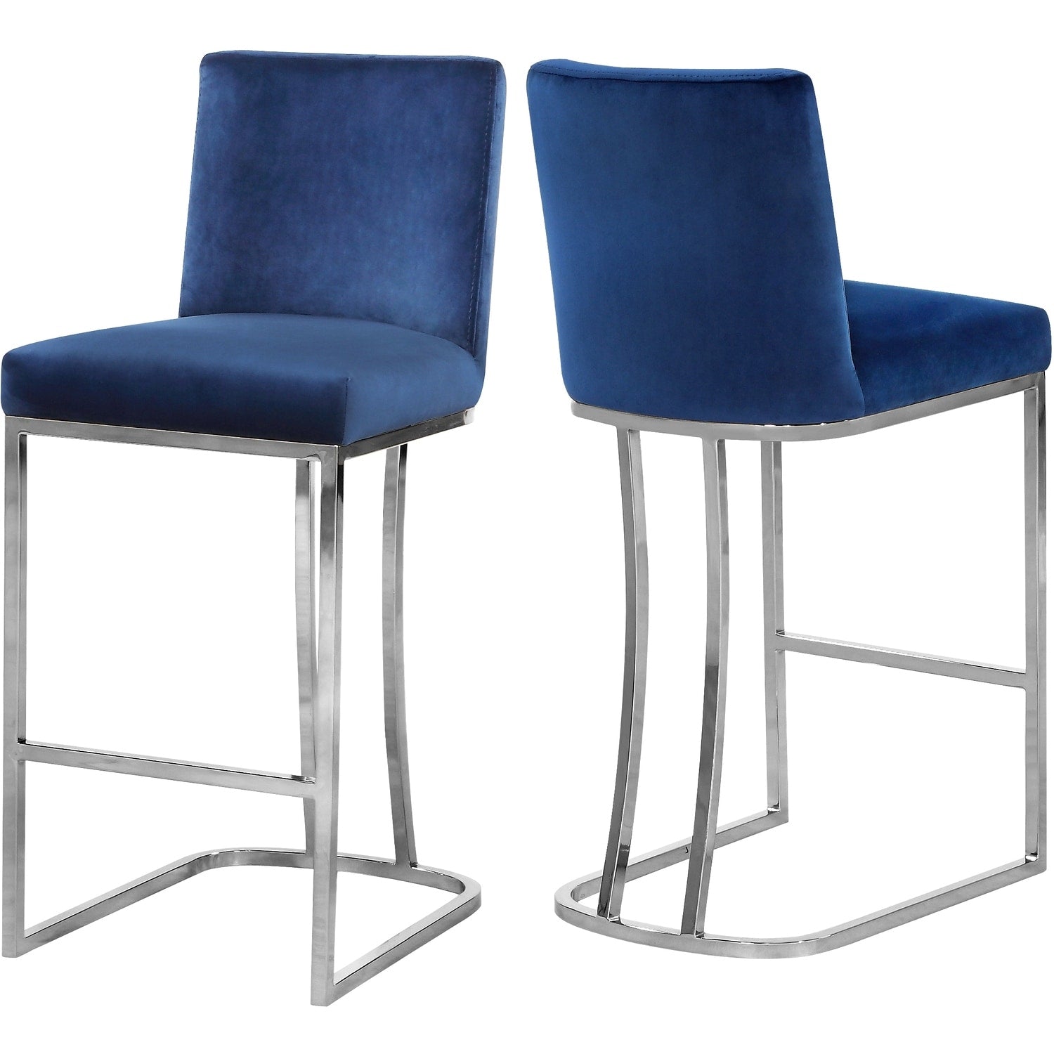 37.5 In.H Blue Finish Low Back Metal Frame Barstool Velvet Seat Set Of 1 39