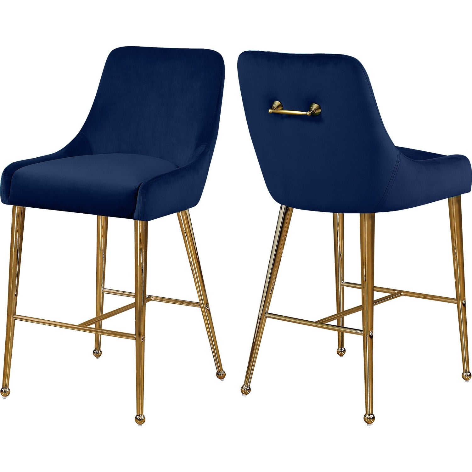 37.5 In.H Blue Finish Low Back Metal Frame Barstool Velvet Seat Set Of 2 39