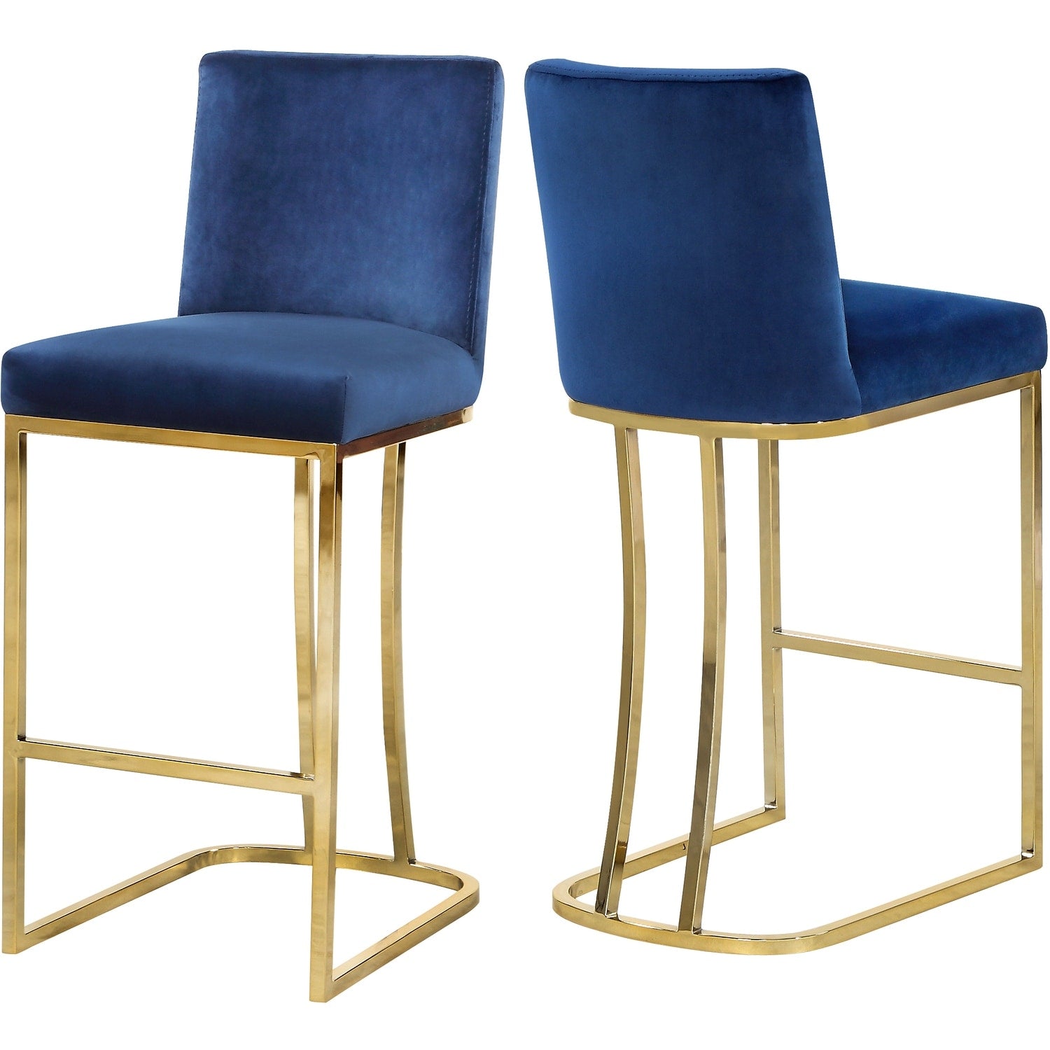37.5 In.H Blue Finish Low Back Metal Frame Barstool Velvet Seat Set Of 2 39