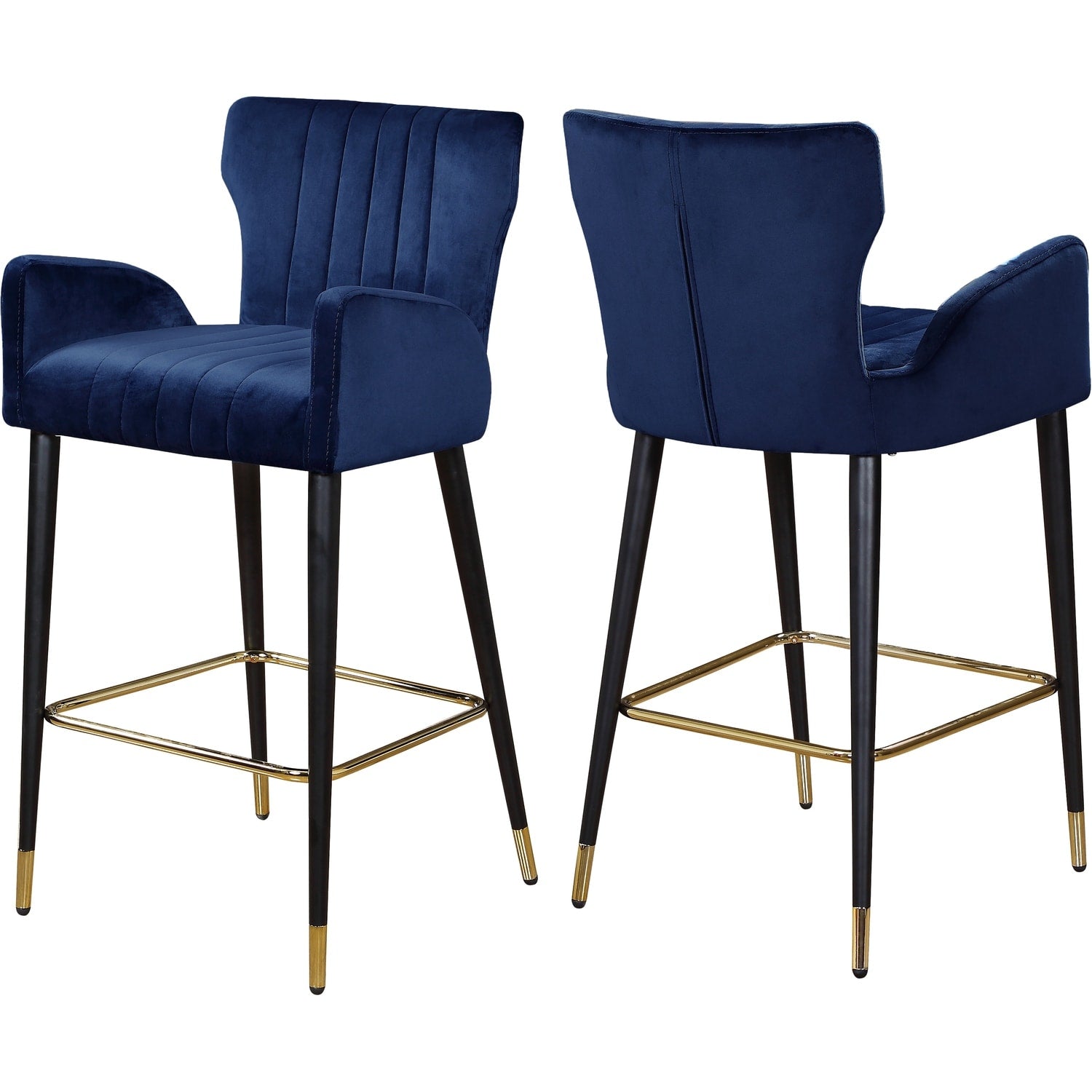37.5 In.H Blue Finish Low Back Metal Frame Barstool Velvet Seat Set Of 2 39
