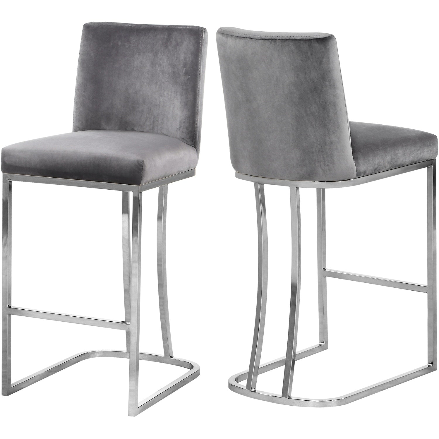 37.5 In.H Gray Finish Low Back Metal Frame Barstool Velvet Seat Set Of 2 39