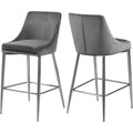 37.5 In.H Gray Finish Low Back Metal Frame Barstool Velvet Seat Set Of 2 39