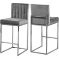 37.5 In.H Gray Finish Low Back Metal Frame Barstool Velvet Seat Set Of 2 39