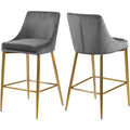37.5 In.H Gray Finish Low Back Metal Frame Barstool Velvet Seat Set Of 2 39