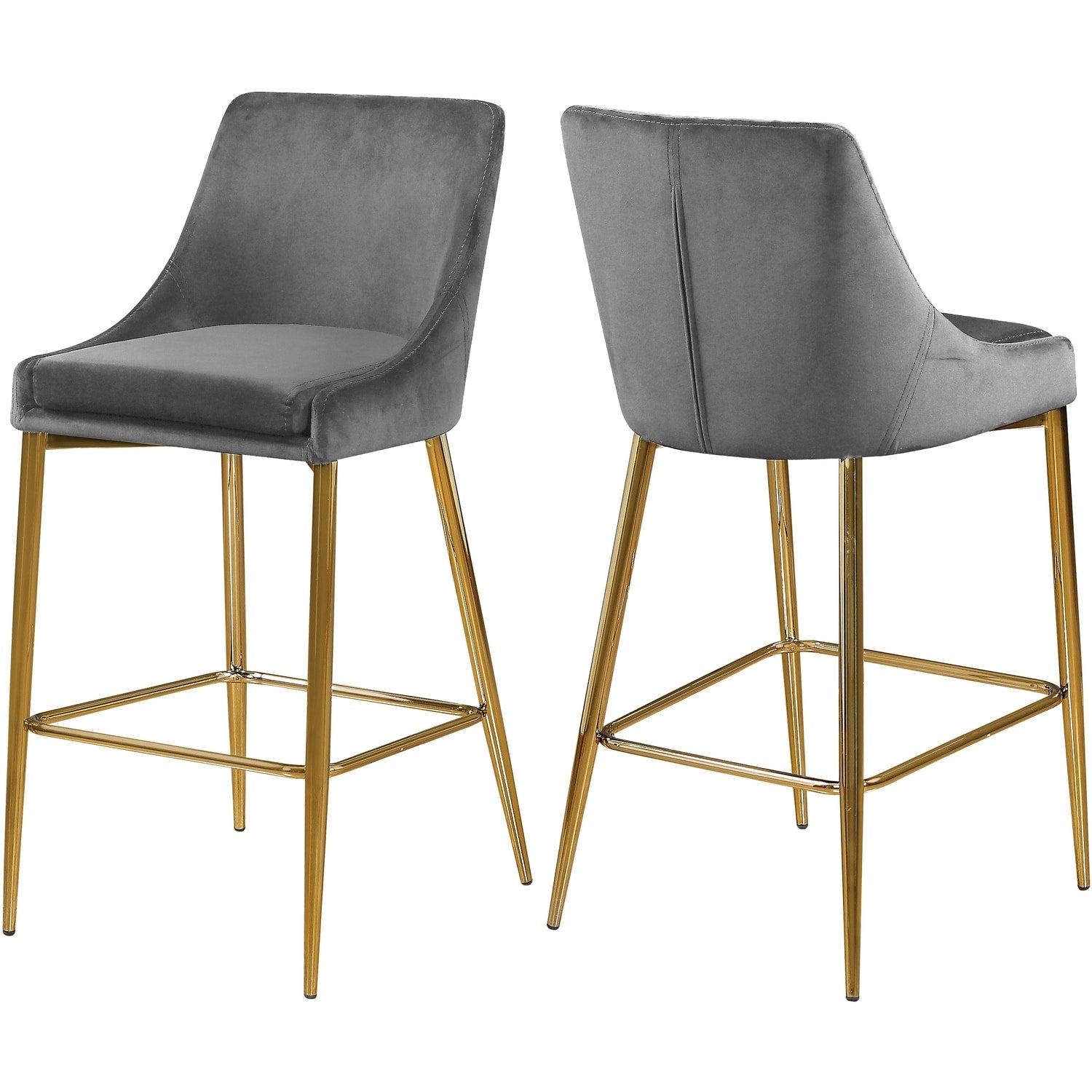 37.5 In.H Gray Finish Low Back Metal Frame Barstool Velvet Seat Set Of 2 39