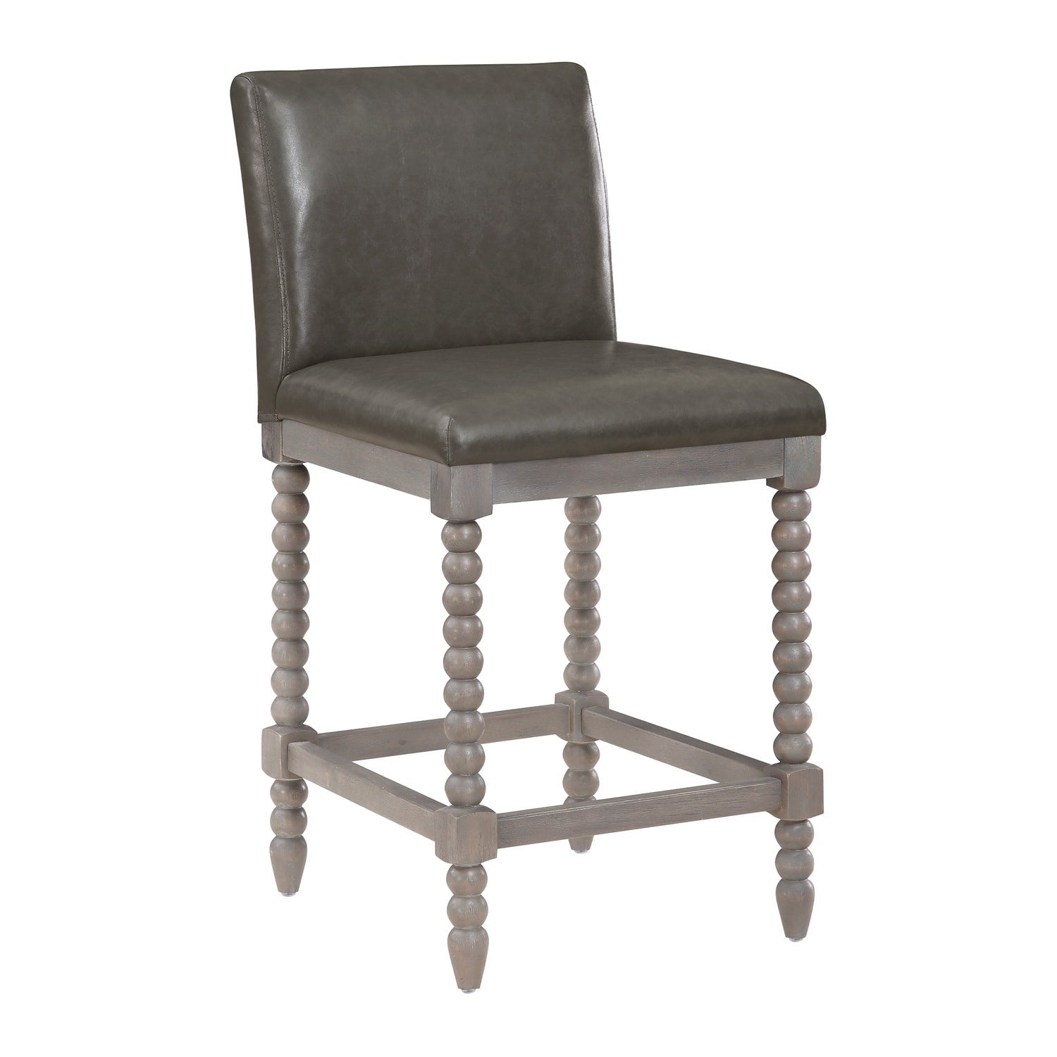 37.5 In.H Gray Finish Low Back Wood Frame Barstool Leather Seat Set Of 1 39