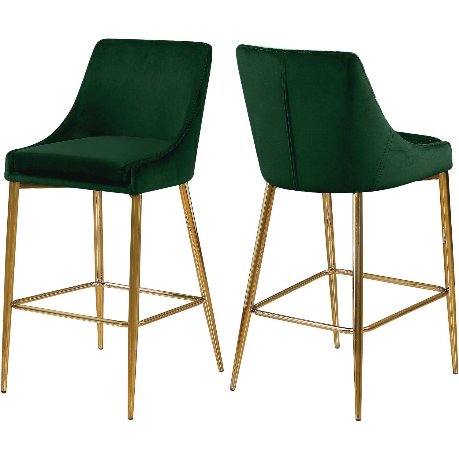 37.5 In.H Green Finish Low Back Metal Frame Barstool Velvet Seat Set Of 2 39