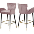 37.5 In.H Pink Finish Low Back Metal Frame Barstool Velvet Seat Set Of 2 39