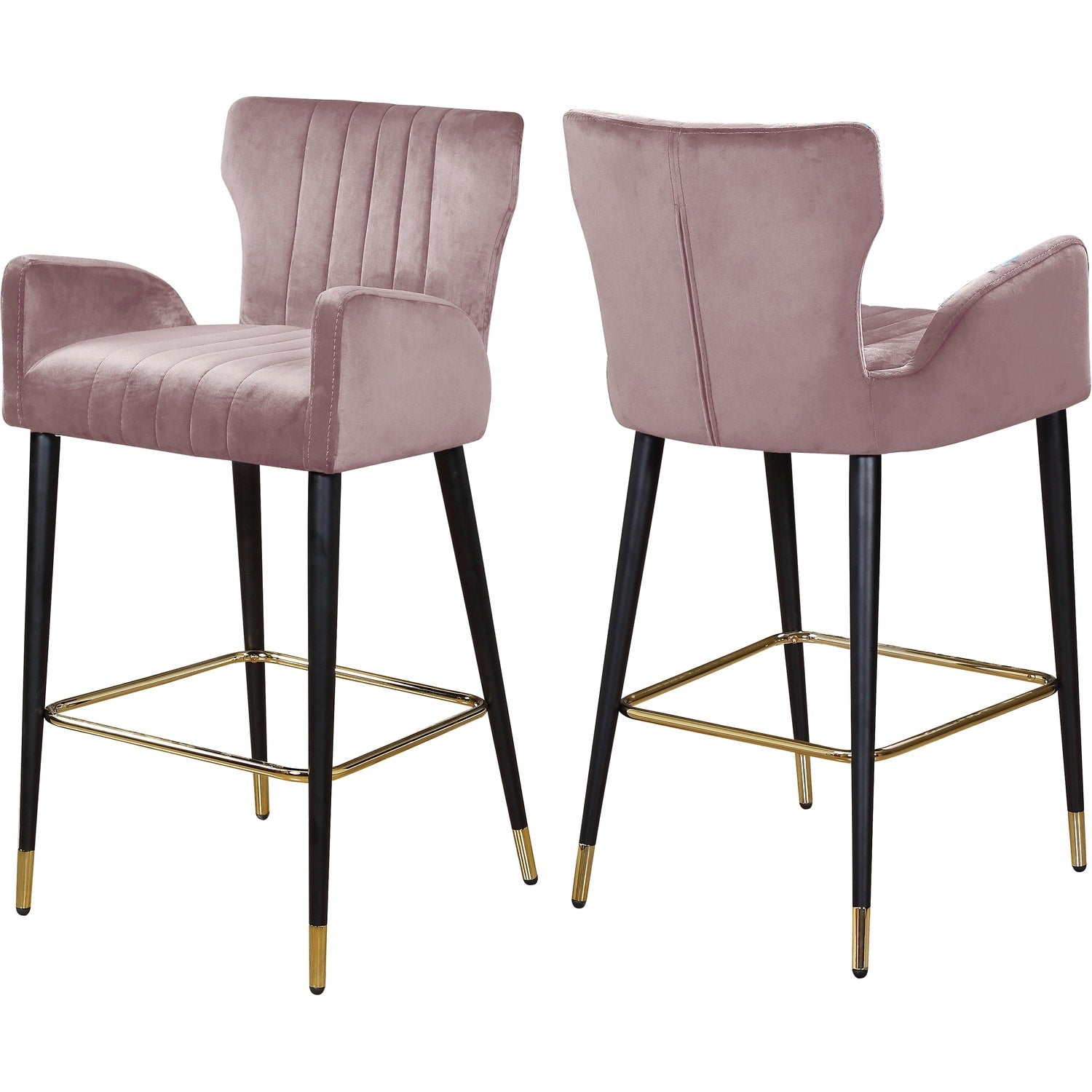 37.5 In.H Pink Finish Low Back Metal Frame Barstool Velvet Seat Set Of 2 39