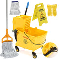 38 Qt Mop Bucket With Wringer On Wheels Rolling Floor Cleaning Bucket Set With Cotton Mop Mop Pad Wet Floor Sign Gloves
