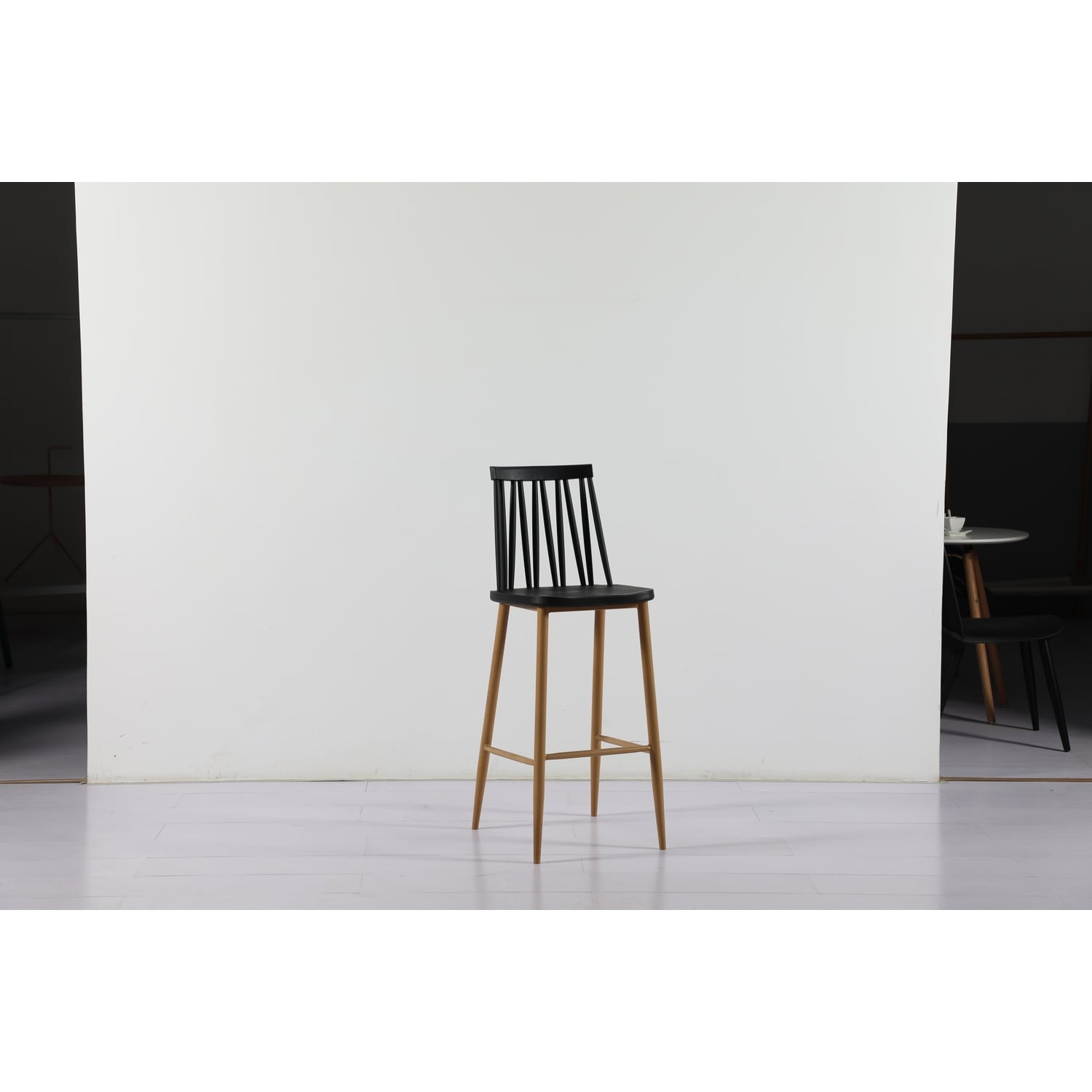 38 In.H Black Finish High Slat Back Armless Dining Chair With Wood Seat Material